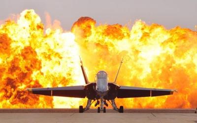 Fighter jet with fire 