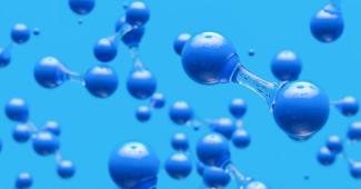 Hydrogen moecules on blue background