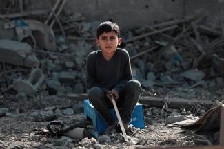Child amid rubble in Palestine