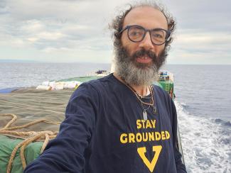 Gianluca Grimalda travelling by cargo ship